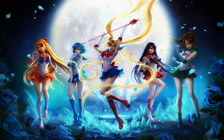 Sailor Mars, Sailor Mercury, Sailor Venus, Sailor Moon, Sailor Jupiter, HD wallpaper