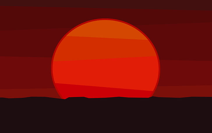 drawing, sunset, orange, minimalism, HD wallpaper