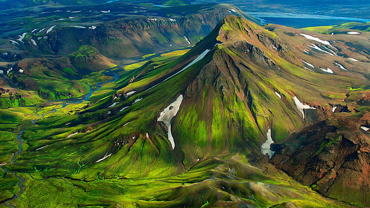 highland, mount scenery, mountain, grass, landscape, landmannalaugar