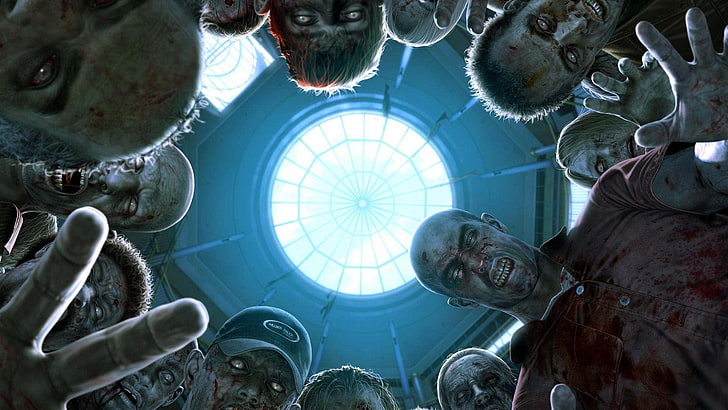zombies and hall ceiling digital wallpaper, Dead Rising, low angle view