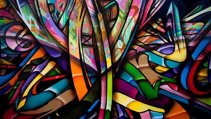 graffiti art, abstract, colorful, wall, artwork, painting, closeup HD wallpaper