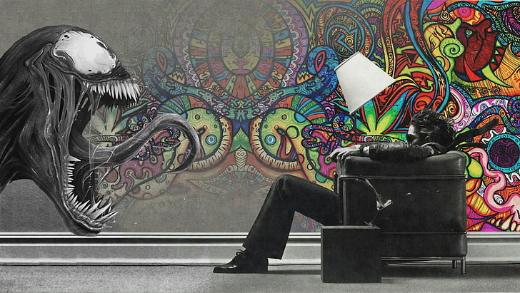 Venom graffiti, untitled, abstract, digital art, artwork, lamp, HD wallpaper