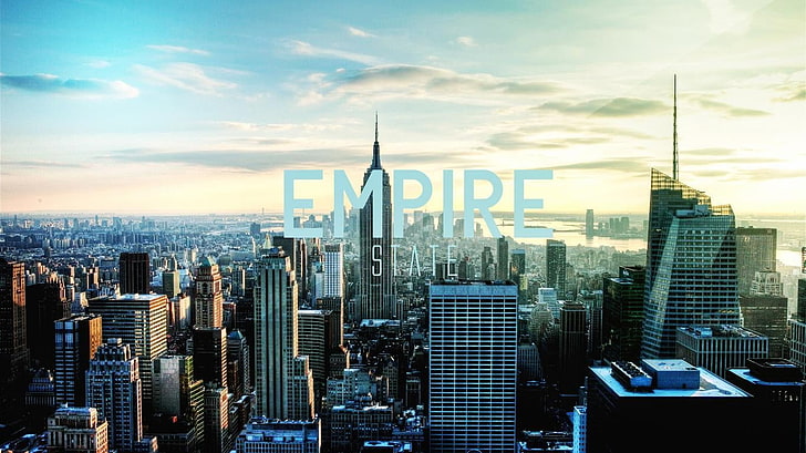 Empire State building with text overlay, New York City, built structure, HD wallpaper
