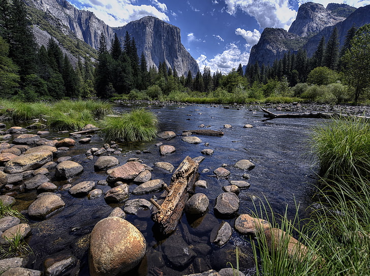 Merced River and Yosemite Valley, United States, California, Serenity, HD wallpaper