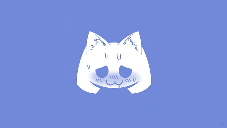 logo, Discord, digital art, cat ears, simple background, blue