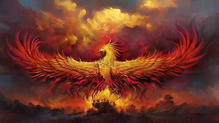 phoenix, Orc, creature, fantasy art
