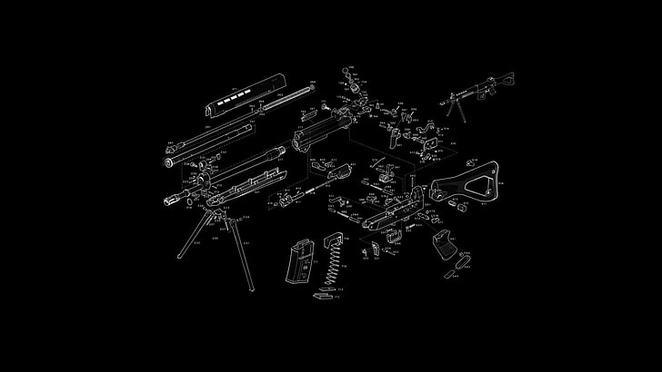 disassembled assault rifle illustration, gun, Exploded-view diagram