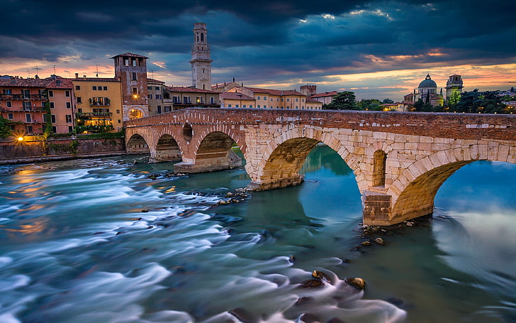 Ponte Pietra Roman Bridge On The River Adige In Verona Italy Hd Wallpapers For Mobile Phones And Computer 3840×2400, HD wallpaper