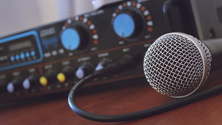 black microphone, music, amplifier, sound, audio Equipment, broadcasting