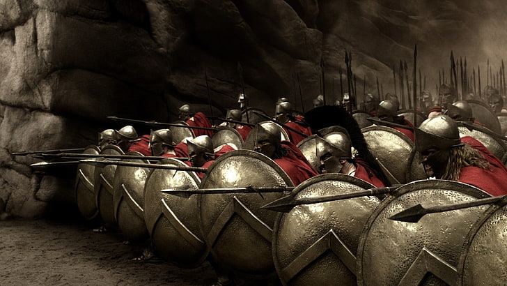 Spartans wallpaper, 300, movies, battle, warrior, indoors, large group of objects