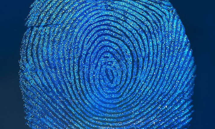 thumb mark, minimalism, fingerprints, abstract, blue background, HD wallpaper
