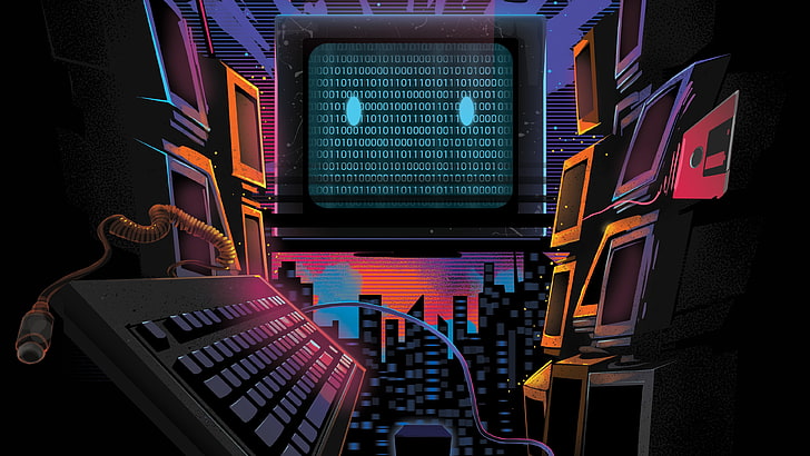 Neon, Computer, Electronic, Synthpop, Binary code, Monitors, HD wallpaper