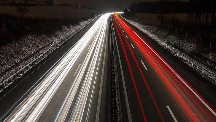 timelapse photo of vehicles, road, long exposure, light trails