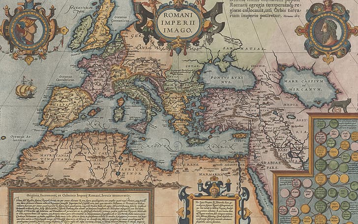 The Roman Empire, old maps, Abraham Ortelius, Abraham Ortelli