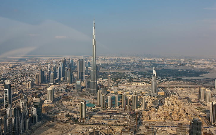 Burj Khalifa, Architecture, High Building, Skyscape, City, City View, Roads, Aerial View, aerial photography of cityt, HD wallpaper