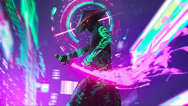 HD wallpaper: samurai, neon, cyberpunk | Wallpaper Flare