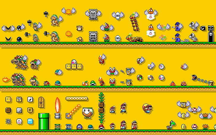 Super Mario game, Mario Bros., video games, simple background