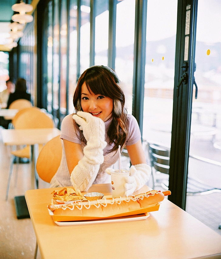 Sasaki Nozomi, Asian, Visual Young Jum, cafeteria, hot dogs, HD wallpaper