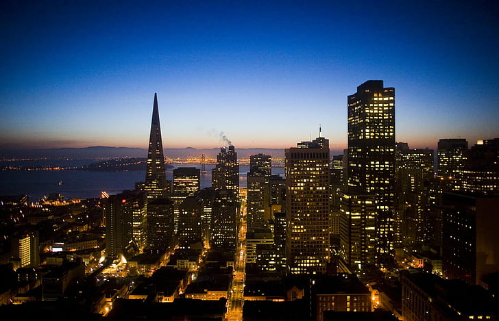 aerial photography city view at night, Morning, San Francisco