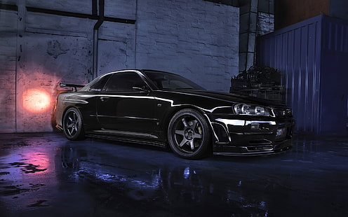 HD wallpaper: Nissan Skyline R34 GTR V black car, night | Wallpaper Flare