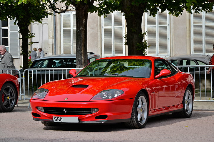 550, 575, cars, coupe, ferrari, italia, maranello, red, rouge, HD wallpaper
