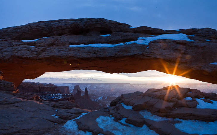 sunset sunrise landscapes nature snow sun rocks utah canyonlands national park mesa arch Nature Sunsets HD Art