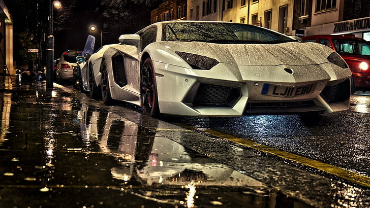 Lamborghini, rain, wet, Lamborghini Aventador