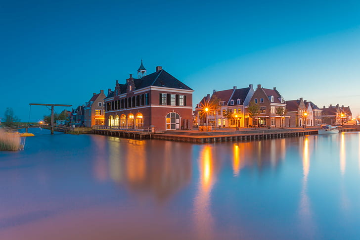 brown and white lighted house photography, Blue  Hour, Nederland, HD wallpaper