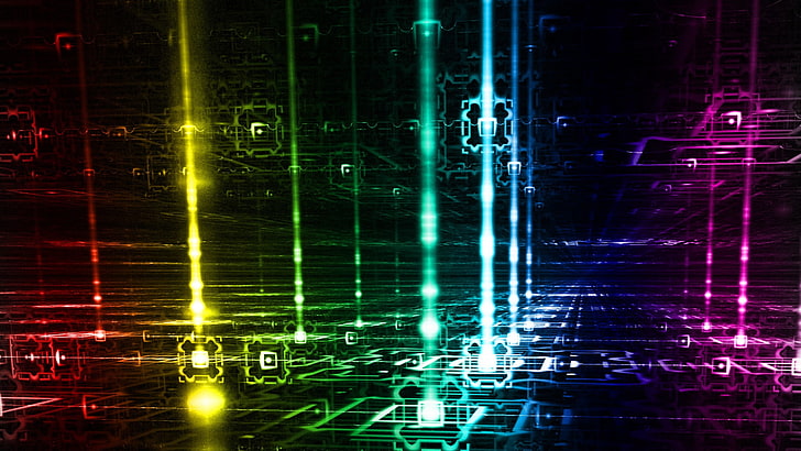 electronic hologram digital wallpaper, colorful, abstract, grid, HD wallpaper