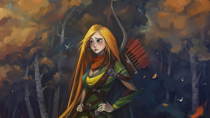 female archer character, Windrunner, Dota 2, one person, women