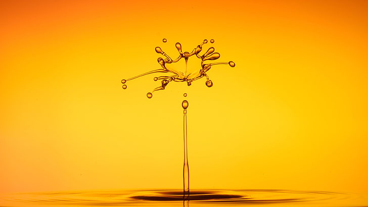 gold, drop, waterdrop, droplets, orange, yellow, splash, motion, HD wallpaper