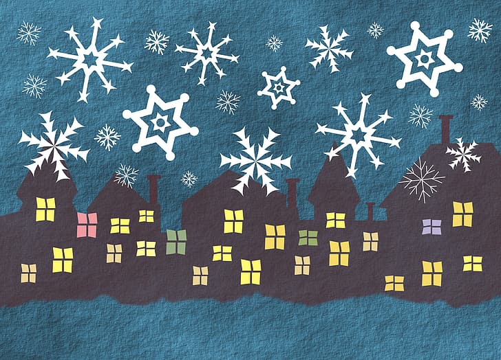 snowflakes, holiday, home, New Year, Happy New Year, snowfall, HD wallpaper