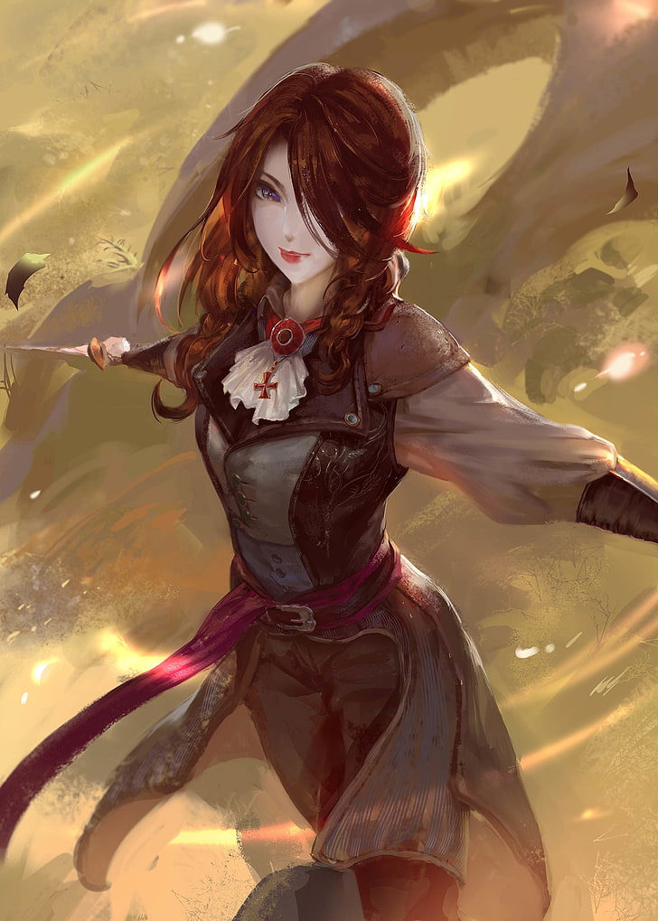 black and red hair female digital illustration, fantasy art, Assassin's Creed:  Unity