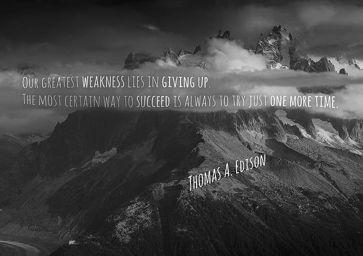 mountains, quote, Thomas Alva Edison, Wisdom, HD wallpaper
