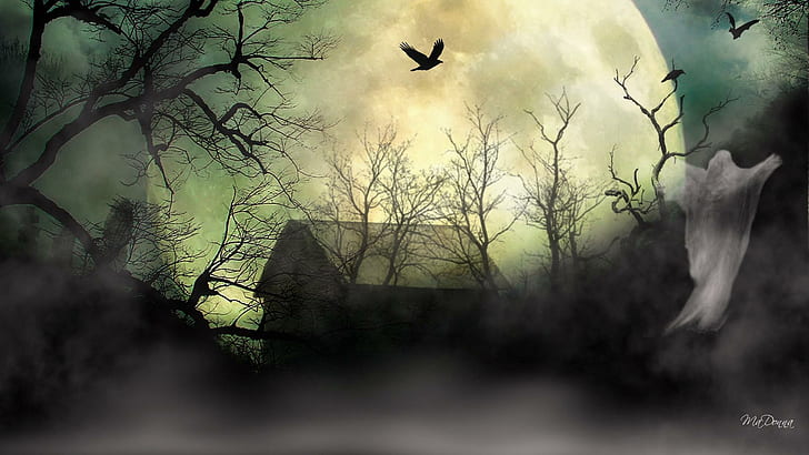 Haunted Barn, uncanny, ghastly, mist, haunting, spectral, halloween, HD wallpaper