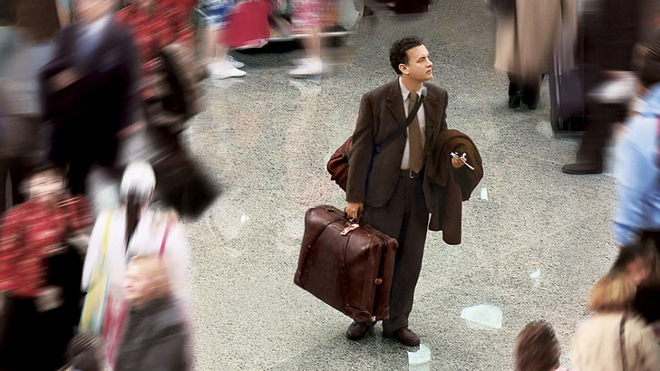 men's brown suit jacket, Tom Hanks, The Terminal, movies, blurred motion