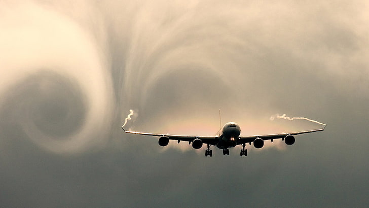 white airliner, airplane, aircraft, Airbus, contrails, Airbus A340