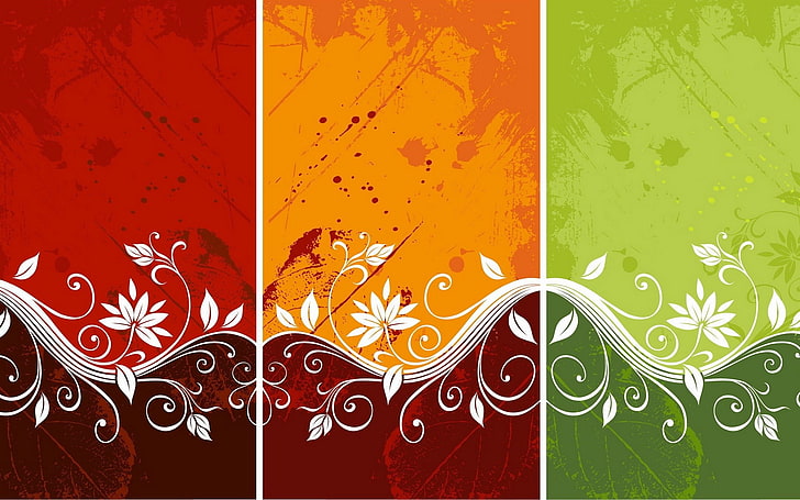 red, orange, and green abstract painting 3-panel decor, collage, HD wallpaper