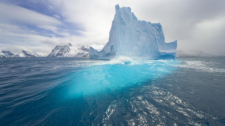 iceberg, arctic ocean, glacier, sea, water, polar ice cap, wave, HD wallpaper