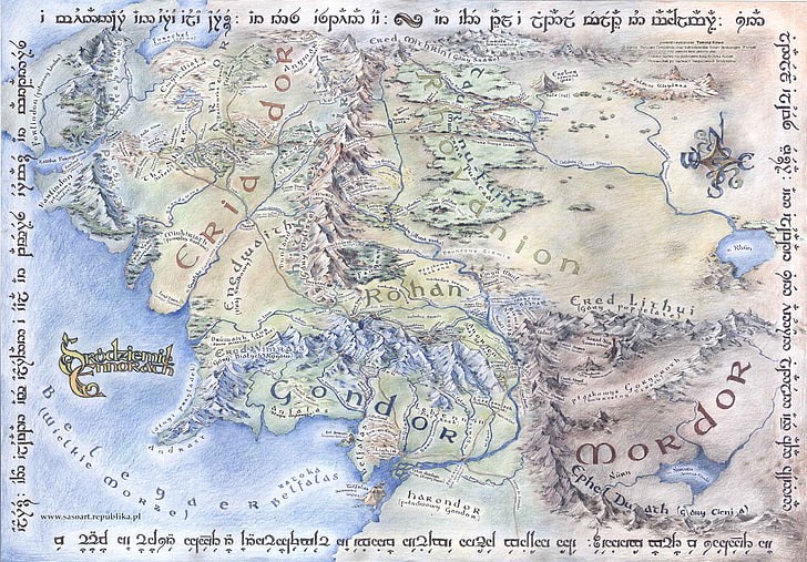 map chart illustration, The Lord Of The Rings, Gondor, John Ronald Reuel Tolkien