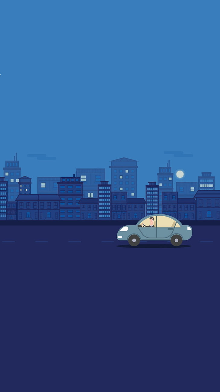blue car and buildings illustration, material minimal, architecture, HD wallpaper