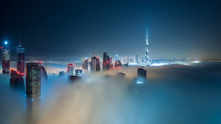 HD wallpaper: Dubai, Saudi Arabia, bird's eye view of high rise building  surrounded clouds during nighttime | Wallpaper Flare