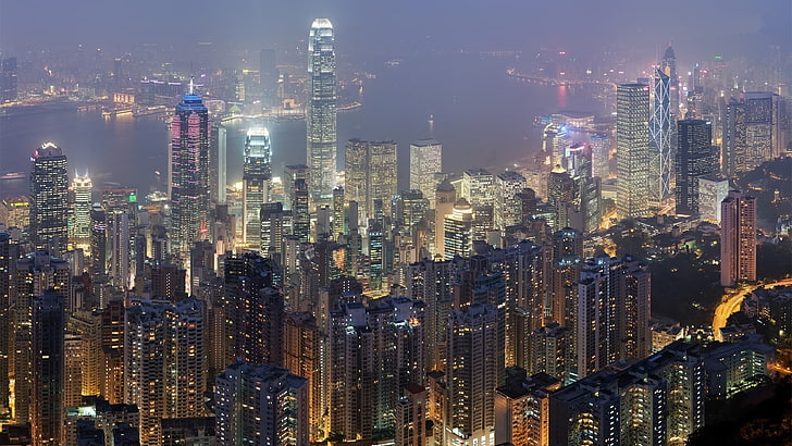 black buildings, city, cityscape, Hong Kong, China, building exterior, HD wallpaper