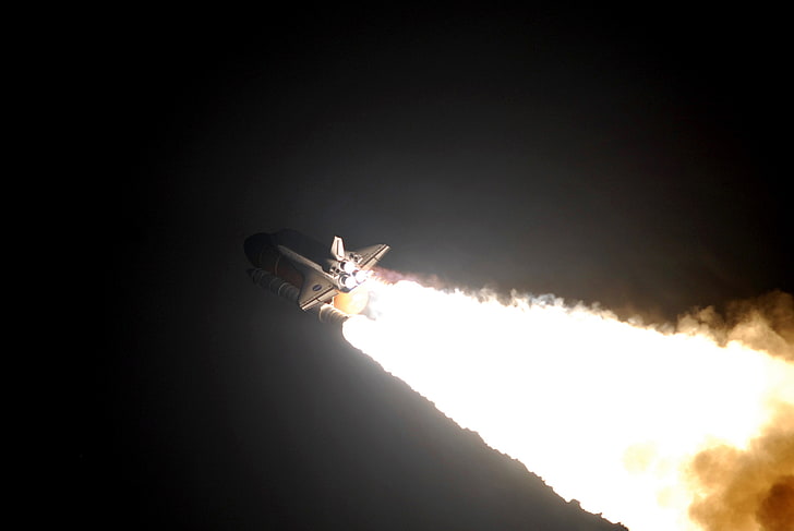 space shuttle, Launch, night, spaceship, sky, air vehicle, low angle view, HD wallpaper