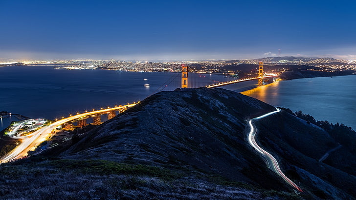 brown suspension bridge, city, Golden Gate Bridge, landscape