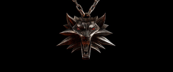 silver Witcher necklace, The Witcher, black background, studio shot, HD wallpaper