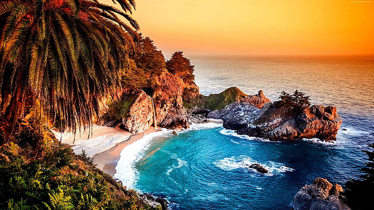big sur, california, beach, united states, pacific ocean, bay, HD wallpaper