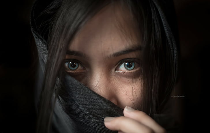 women, face, blue eyes, simple background