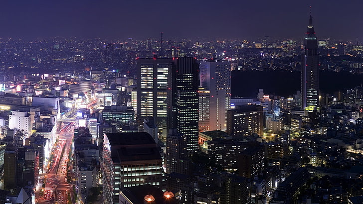 cityscape, Tokyo, night, building exterior, architecture, built structure