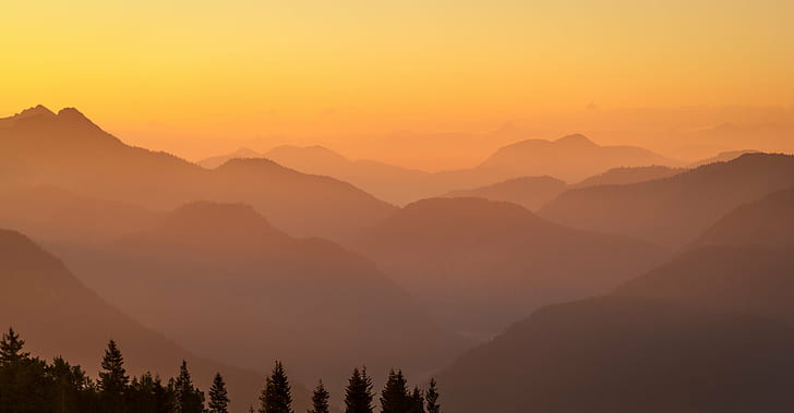 aerial photography of mountains during sunrise, Fog, Hirschberg